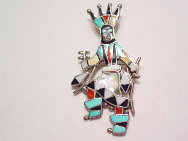 Zuni Sterling Dancing Indian Chief Pendant/Pin by L. Laiwake