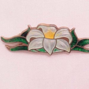 Sterling and Cloisonne White Easter Lily Pin