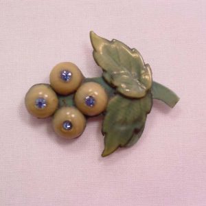 Old Green Plastic Grapes Pin