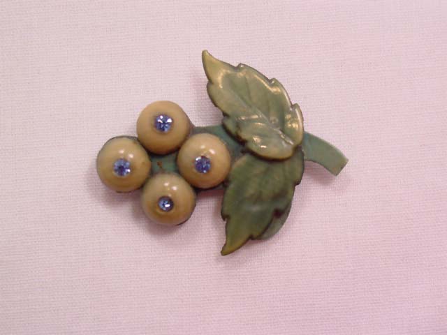 Old Green Plastic Grapes Pin