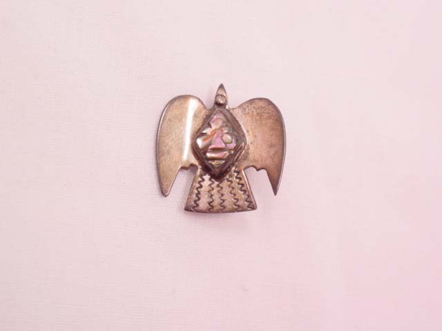 Tiny Sterling Bird with Abalone Mask Pin
