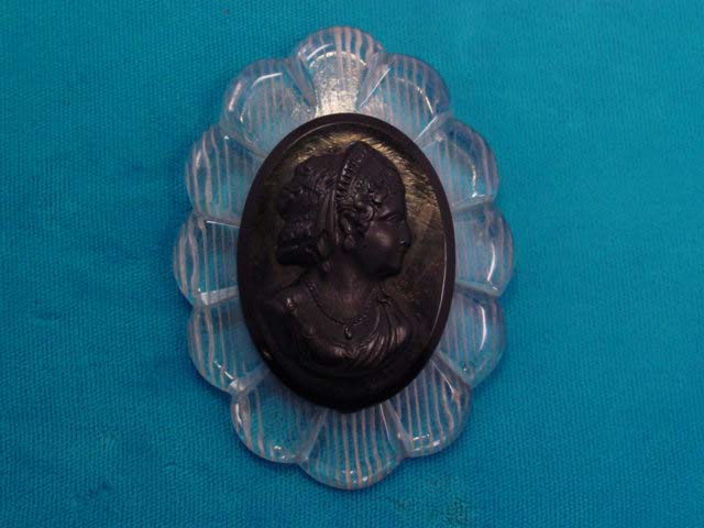 Lucite and Black Plastic Cameo Pin