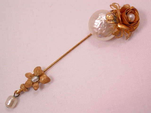 Rose and Pearl Miriam Haskell Stickpin