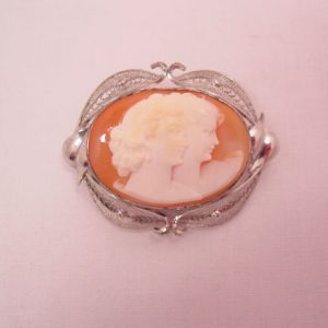 Beautiful Stanco Filigree Sterling Double Face Cameo Pin