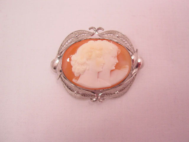 Beautiful Stanco Filigree Sterling Double Face Cameo Pin