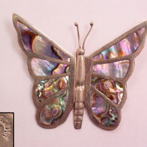 Large Sterling and Abalone Inlay Butterfly Pin