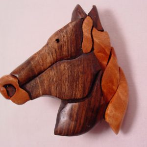 Carved Wooden Horsehead Pin