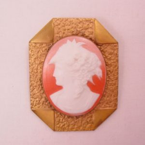 Giant Old Porcelain Cameo Pin