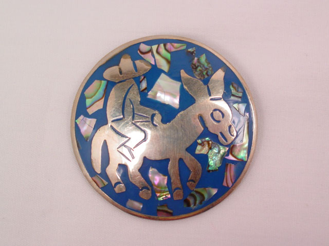 Mexican Man on Donkey Mother of Pearl Pin/Pendant