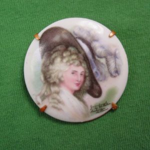 Victorian Woman Antique Porcelain Pin