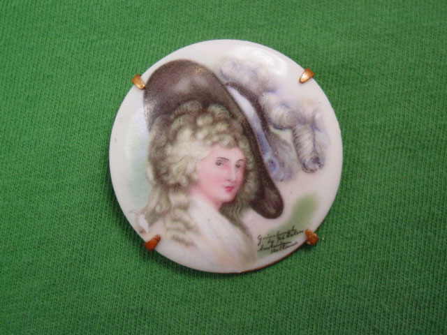 Victorian Woman Antique Porcelain Pin