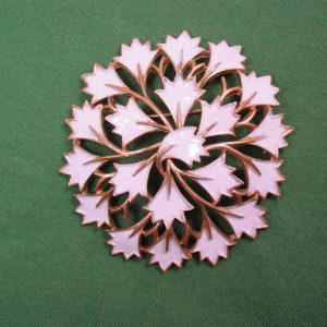 Trifari Circle of Modernistic White Leaves Pin