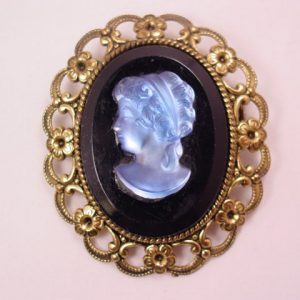 Western Germany Blue Glass Cameo Pin