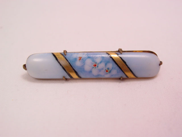 Old Brass and Blue Porcelain Bar Pin