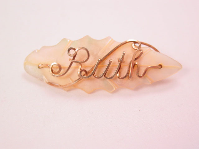 Mother of Pearl Leaf and Gold-Filled Wire “Ruth” Pin