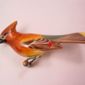 Internment Camp Carved Wooden Cedar Waxwing Bird Pin