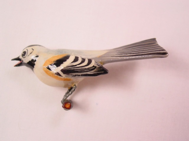 Internment Camp Carved Wooden Nuthatch Bird Pin