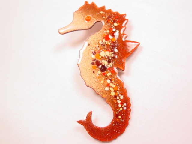Enamel and Copper Seahorse Pin