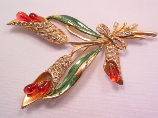 Pot Metal Flower with Cranberry Stamens Pin