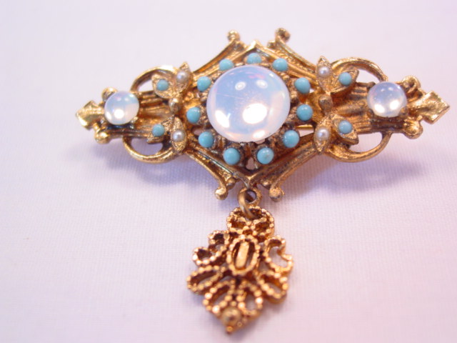 Moonstone and Imitation Turquoise Pin