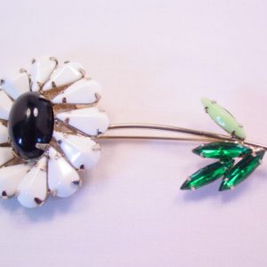 Large White Rhinestone Flower Pin