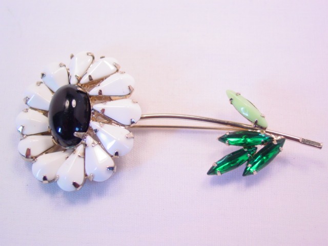 Large White Rhinestone Flower Pin