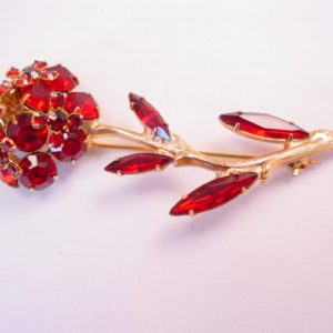 Beautiful Dimensional Red Rhinestone Flower Pin