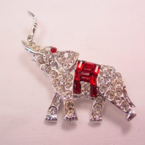 Bright Rhinestone Elephant Pin with Red Rhinestone Blanket