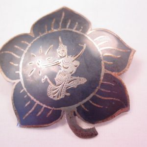 Siam Sterling Black Enamel Flower Pin