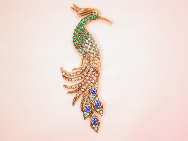 Gigantic Multi-Color Rhinestone Peacock Pin
