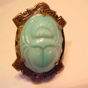 Large Turquoise-Colored Glass Scarab Ring
