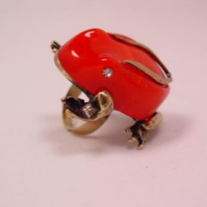 Coral-Colored Plastic Frog Ring