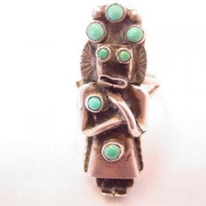 Wonderful Turquoise Tribal Woman Ring Marked “DM”