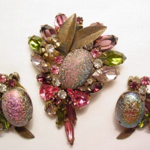 Beautiful Art Glass Pink and Lavender Earrings & Pin Set