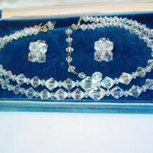 Clear Aurora Borealis Necklace and Earrings Set