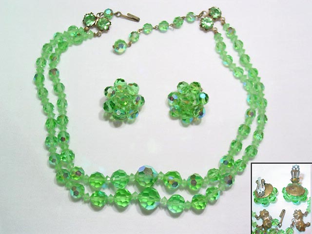 Bright Green Aurora Borealis Necklace and Earrings Set