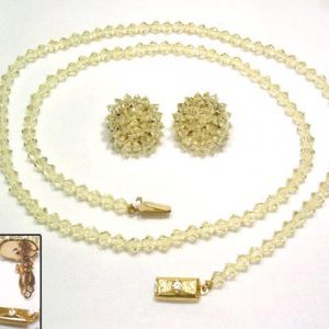 Pale Yellow Crystal Necklace and Earrings Set