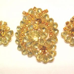 Bright Yellow and Topaz Pin and Earrings Set