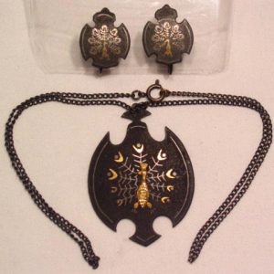 Damascene Peacock Necklace and Earrings Set
