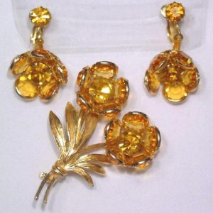 Topaz Floral Pin and Earrings Set