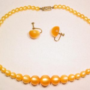 Butterscotch Moonglow Lucite Necklace and Earrings Set