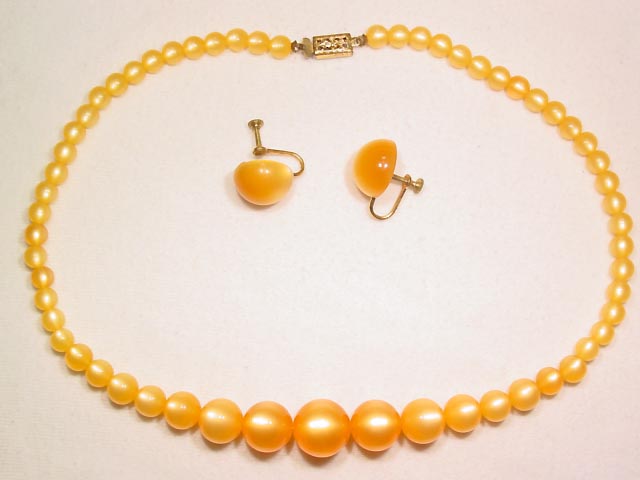 Butterscotch Moonglow Lucite Necklace and Earrings Set
