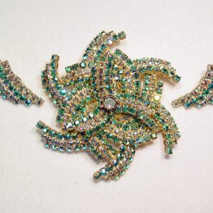 Large Green and Topaz Pinwheel Pin and Earrings Set