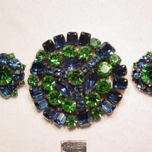 Navy and Emerald Green Kramer Pin and Earrings Set