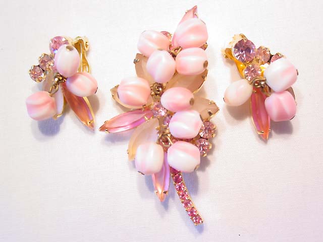 Pink D&E (Juliana) Floral Pin and Earrings Set