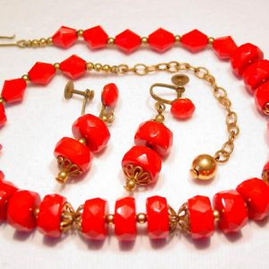 Opaque Red Necklace and Earrings