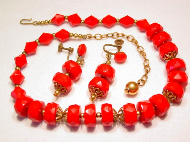 Opaque Red Necklace and Earrings