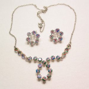 800 Silver Rainbow Rhinestone Necklace and Earrings