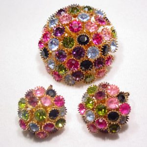 Multi-Color Dome Pin and Earrings