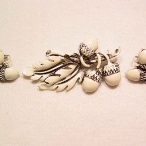 White Enamel Acorn Pin and Earrings
